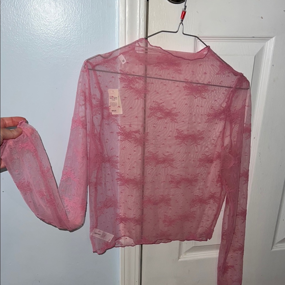 American Eagle Pink Sheer Lace Women's Top